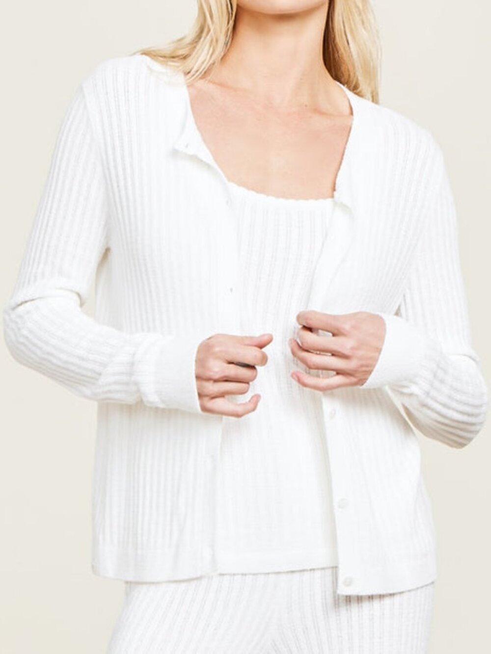 NWT Barefoot Dreams CozyChic Ultra Lite Ribbed Button Cardigan Sweater - Pearl